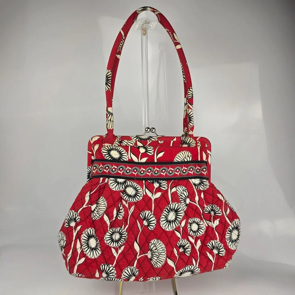 Vera Bradley Deco Daisy Red Eloise Kiss Lock Frame Bag Retired 2011 Floral